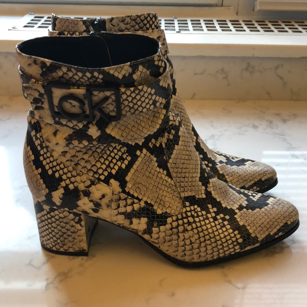 Calvin Klein snake print booties